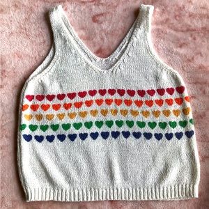 Knitted Sweater Tank. Rainbow Heart Design.